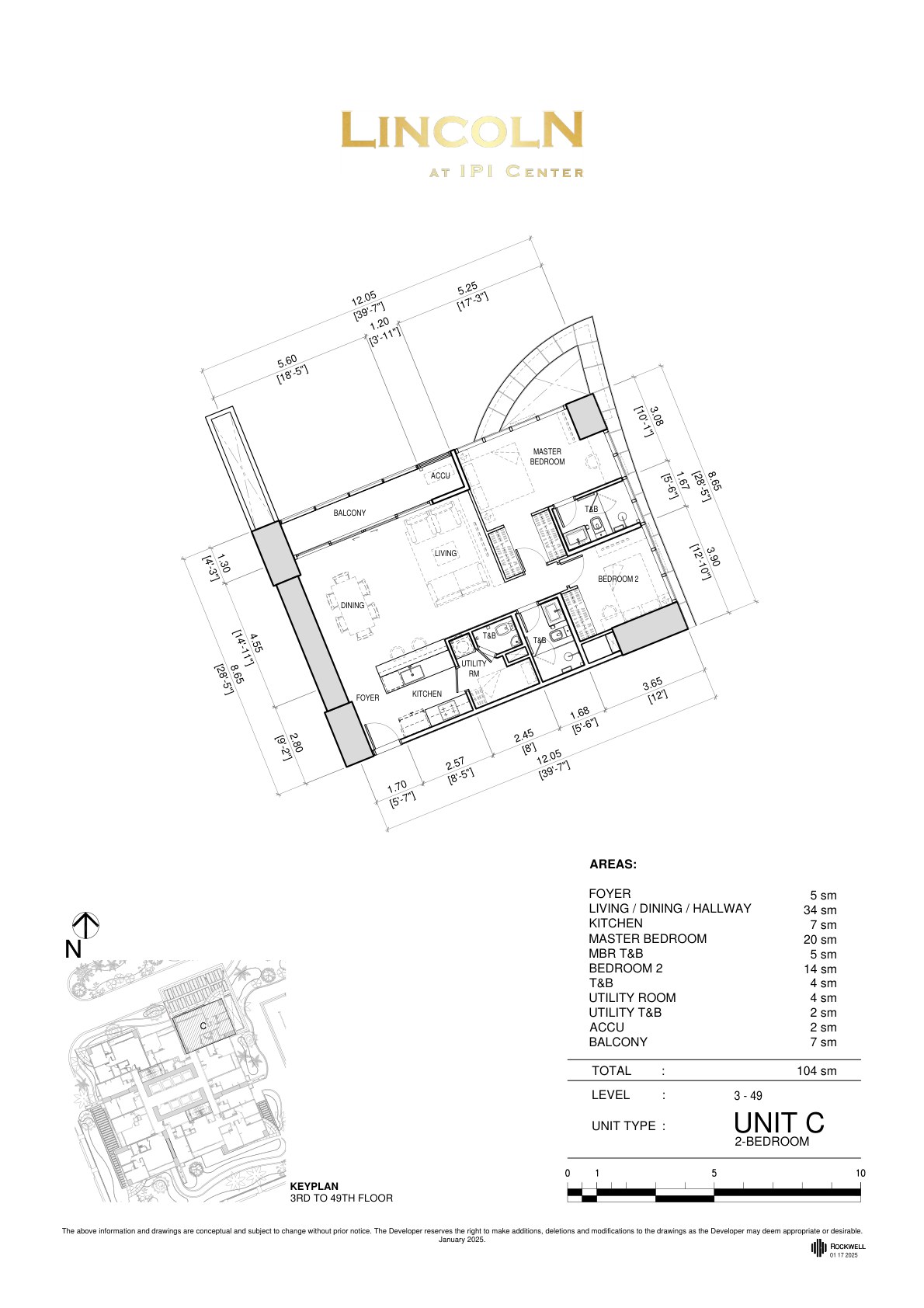 Two Bedroom Floor Plan — Unit C (North-West)